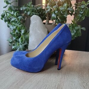 Christian Louboutin Cobalt Blue Suede Platform Pumps